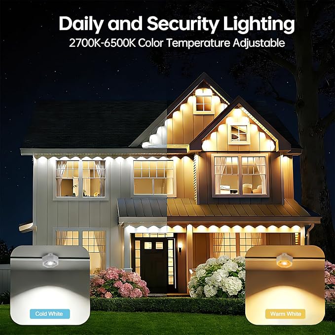 50FT Permanent Outdoor Light with 36 LED Lights, Smart RGB Color-Changing Eaves Lights, Waterproof Exterior Lights for House Trim, App Control, Perfect for Christmas,Holidays,Daily Lighting