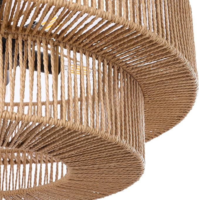 LamQee 22 Inch Farmhouse Rattan Chandeliers, 5 Lights Boho Chandelier Light Fixture with Hand Woven Wicker Shade, Large Rattan Pendant Lights Ceiling Hanging Lighting for Dining Room Kitchen Island