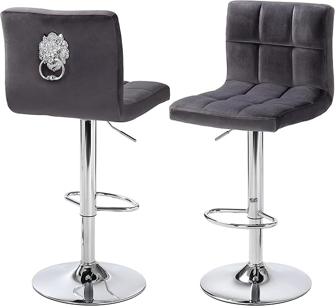 Finnhomy Bar Stools Set of 2 Counter Height, Swivel Barstools with Footrest and L Shape Thicken Cushion Back Handle, Height Adjustable Modern Bar stools for Kitchen, Velvet Fabric, Dark Grey
