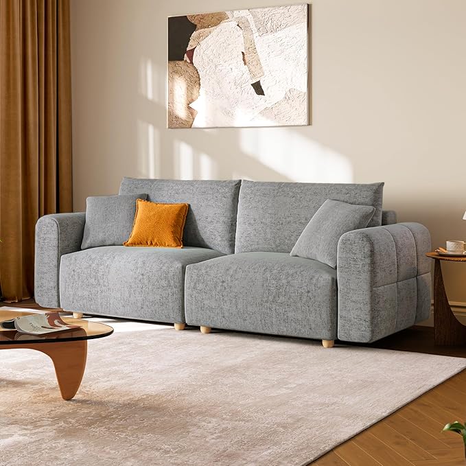 LINSY HOME Cloud Couch Sectional, Modular Sofa Sectionals for Living Room Bedroom, 91" 2 Seater Love Seat Couch, Deep Seat Cozy Couch Luxury Chenille Sofas, Grey