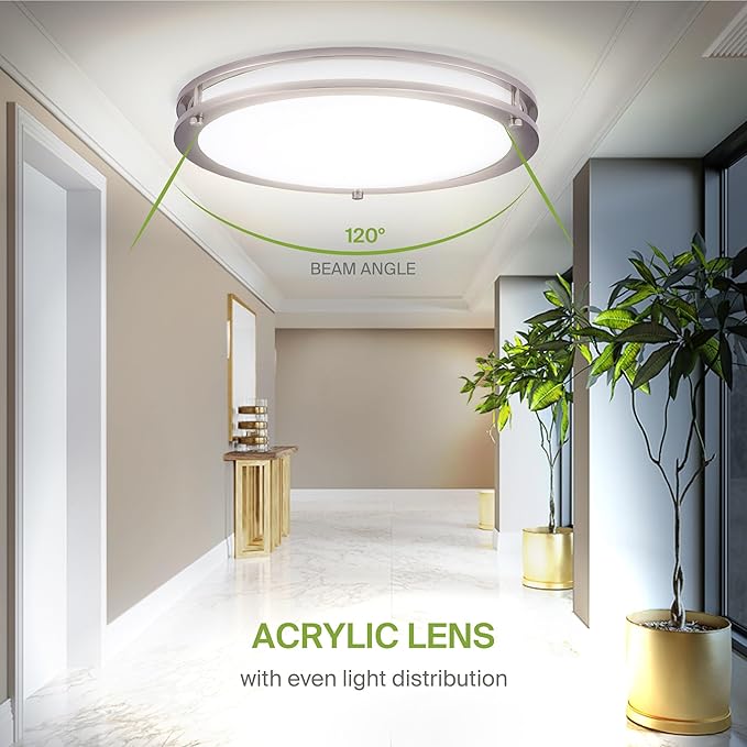 ASD LED 18" Round Flush Mount Lighting, Close to Ceiling Light Fixture | 3CCT, Dimmable, Energy Star, ETL Listed | 28W 2230LM 3000-5000K 120V | Low Profile Double Ring Lamp | Nickel, 4 Pack