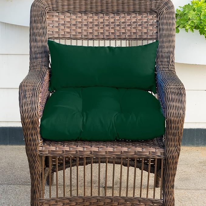 QILLOWAY Outdoor Patio Wicker Seat Cushions Group Loveseat/Two U-Shape/Two Lumbar Pillows for Patio Furniture,Wicker Loveseat,Bench,Porch,Settee of 5 (Mallard/Forest Green)