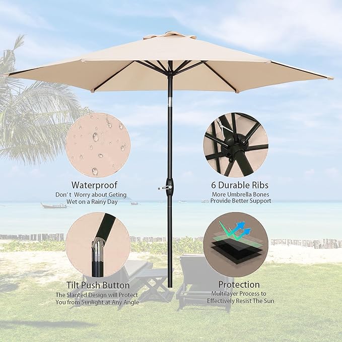 HYD-Parts 9FT Patio Umbrella Outdoor Table Umbrella,Market Umbrella with Push Button Tilt and Crank for Garden, Lawn, Deck, Backyard & Pool, No Base (Khaki)