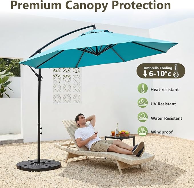 10FT Patio Umbrella, Cantilever Outdoor Umbrella with 360° Rotation & Tilt Adjustment, Offset Patio Umbrella with UV-Resistant Waterproof Canopy for Backyard, Pool, Garden