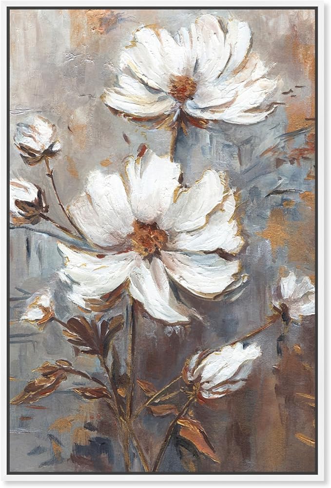 Art Remedy White Textured Flowers Canvas Elegant Floral Wall Art, White Frame, 24" x 36"