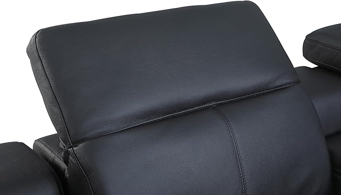 Blackjack Furniture Venice Top Grain Italian Leather Recliner 7 Seater 5 Power Reclining 3 Piece Sofa Set with Adjustable Headrests Modern Seating Sofa, Loveseat and Chair for Living Room , Black