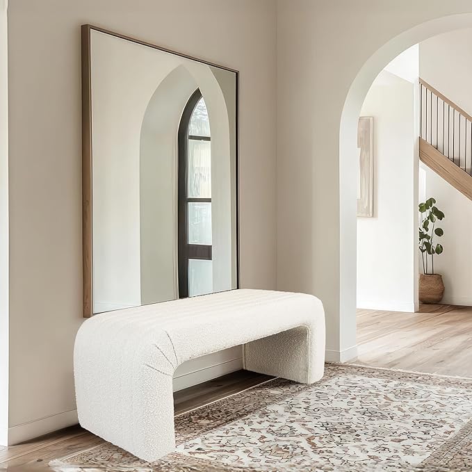 Spatial Order Modern Arch Channel Bench | Bench for Living Room & Bedroom | Decorative Home Furniture - Cream Boucle