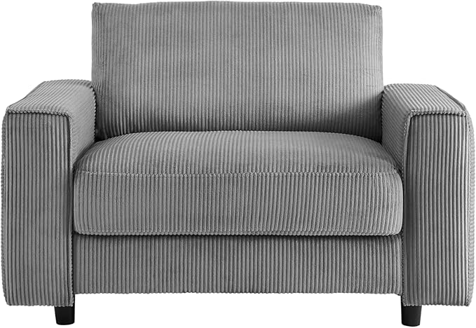 AC Pacific Derek 3 Piece Modern Corduroy Couches for Living Room, Tufted Sofas with Plush Upholstery, High-Density Foam, Sleek Black Legs, Durable Wooden Frame, Sofa, Loveseat and Chair Set, Grey
