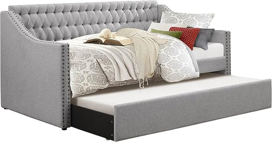 Homelegance Tulney Fabric Upholstered Daybed with Trundle, Twin, Gray