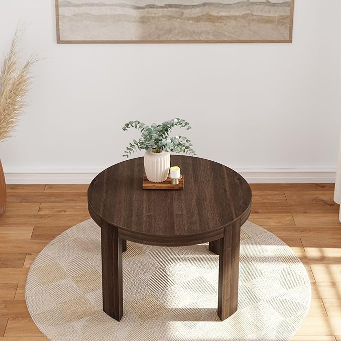 Plank+Beam 47 Inch Contour Round Dining Table, for Kitchen and Dining Room, Walnut