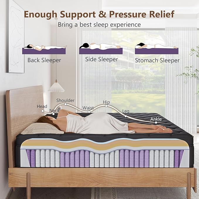 Queen Mattress, 14 Inch Queen Medium Firm Hybrid Mattress in a Box, Individual Pocket Spring for Pressure Relief & Motion Isolation, Reinforced Edge Support, CertiPUR-US Certified