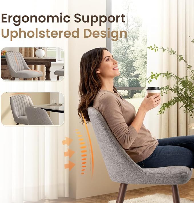 Upholstered Dining Chairs Set of 6, Modern Fabric Kitchen Chairs with Back, Wood Legs for Kitchen Dining Room Restaurant, Taupe