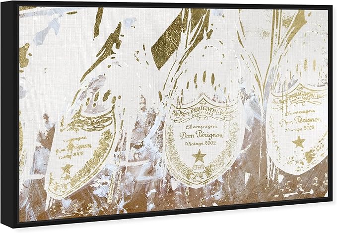 The Oliver Gal Artist Co. Drinks and Spirits Framed Wall Art Canvas Prints 'Champagne Showers' Champagne