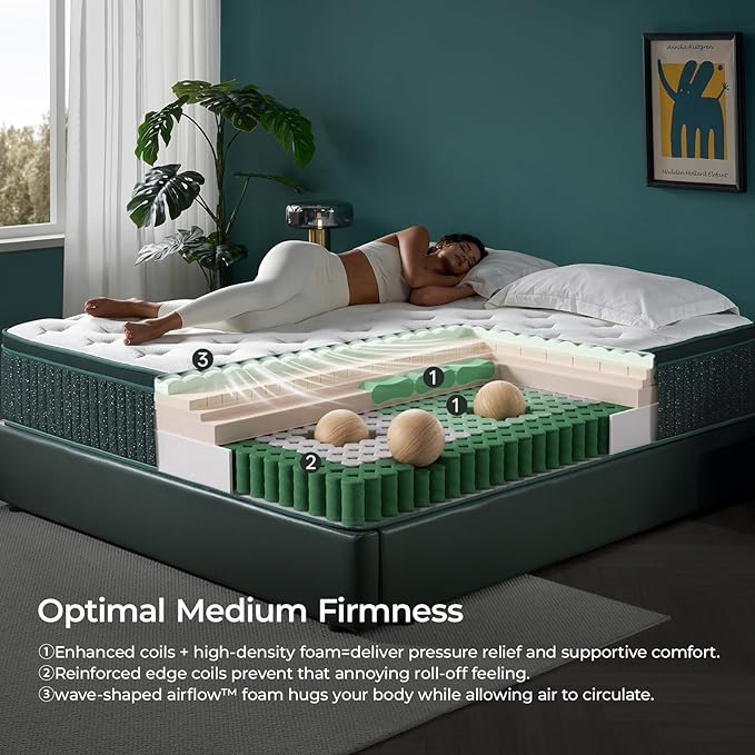 14 Inch King Mattress in a Box – Medium Firm Hybrid with Cooling Gel Memory Foam & Pocketed Coils – Balanced Support, Pressure Relief & Low Motion Isolation