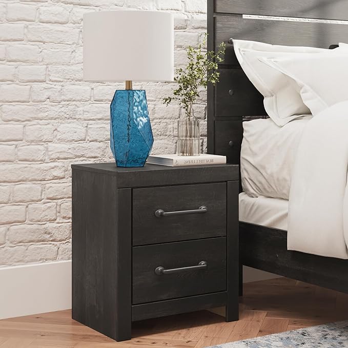 Signature Design by Ashley Delmorta Casual 2-Drawer Nightstand with USB Ports, Gray