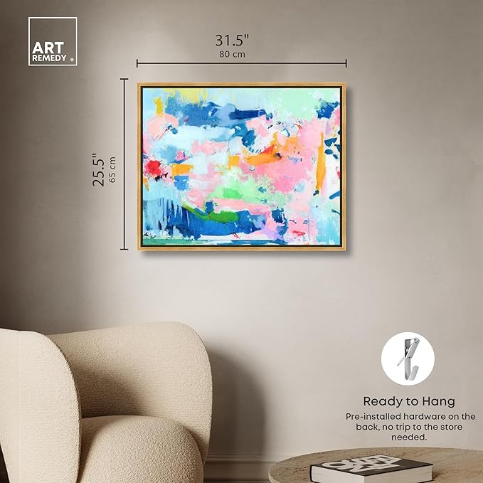 Art Remedy Peaceful Haven Canvas Bright Colorful Abstract Wall Art, Gold Frame, 30" x 24"