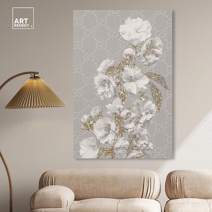 Art Remedy Floral in Classic Fashion Canvas Delicate Farmhouse Wall Art, Gallery Wrapped, 36" x 54"