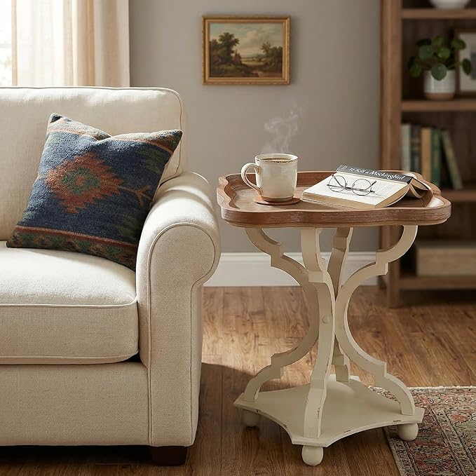 Christopher Knight Home Eudora French Country Accent Table with Square Top, Natural + Distressed White