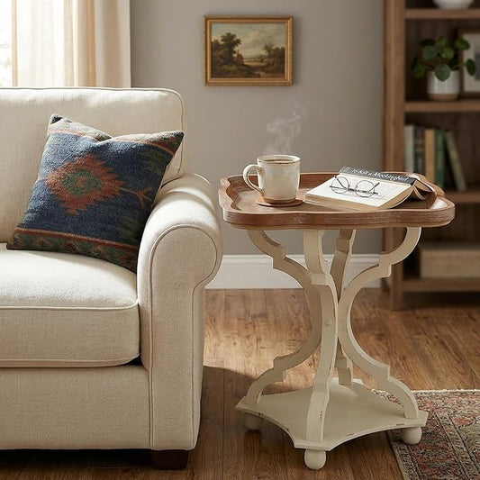 Christopher Knight Home Eudora French Country Accent Table with Square Top, Natural + Distressed White