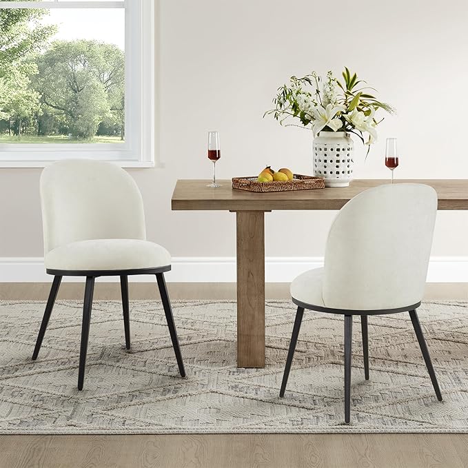Dining Chairs Set of 6, Fabric Upholstered Dining Room Chairs with Ergonomic Backrest & Metal Legs, Modern Kitchen Side Chairs for Home, Restaurant, and Café, Dove, 2 Boxs