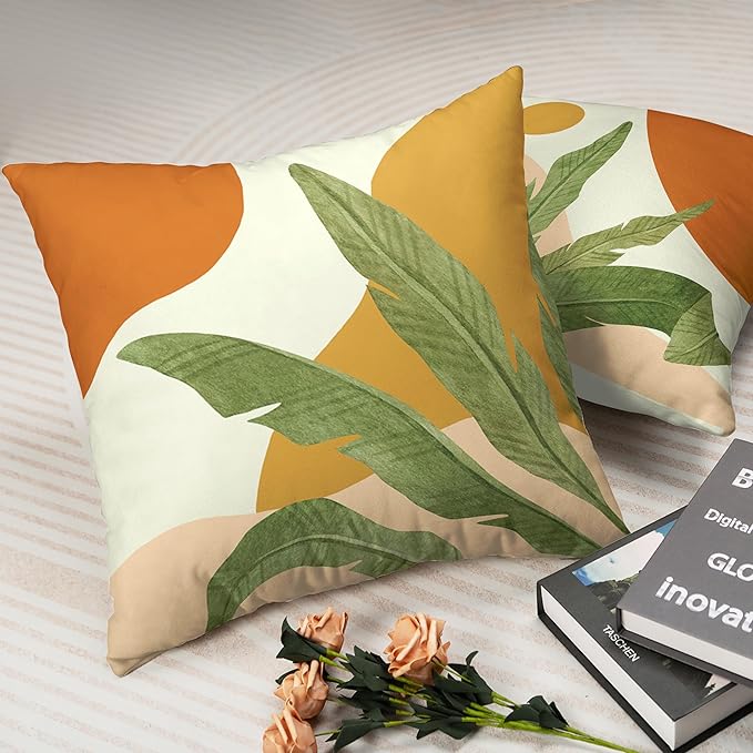 Abstract Boho Pillow Covers 18X18 Tropical Leaves Throw Pillow Covers Set of 2 Modern Palm Tree Decorative Pillow Case for Living Room Couch Patio Home Decor