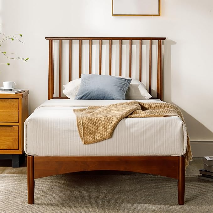 ZINUS Linda Mid Century Wood Platform Bed Frame, Solid Wood Foundation, Wood Slat Support, No Box Spring Needed, Easy Assembly, Twin