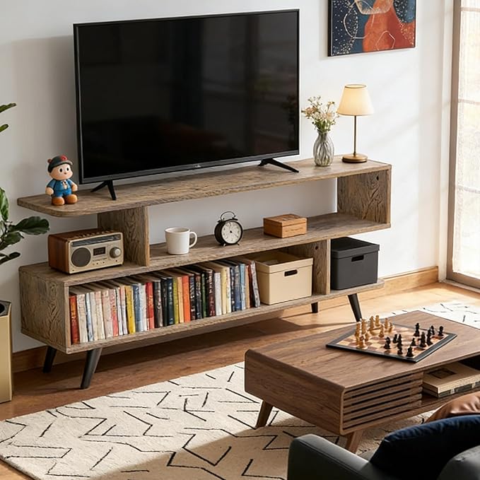 Lightdot TV Stand for TVs up to 45'', Modern Entertainment Center with Storage Open Shelf Large capacity for collection, Media Console Table for Living Room/Entrance/Sofa Cabinet, Easy Assembly- Amber