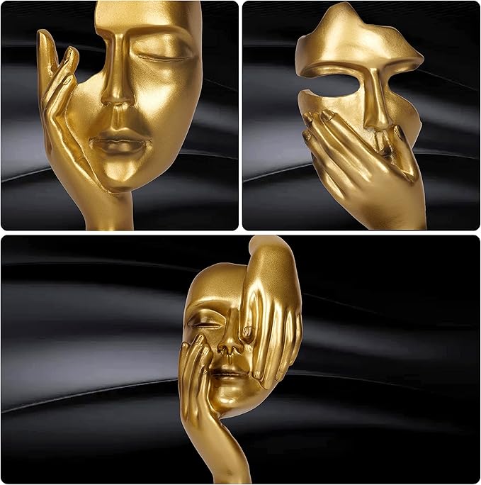 3 Piece Thinker Statue Gold Home Decor Abstract Face Sculpture Resin Thinker Figurines for Desktop Office Desk Living Room Table Collection Figurine Decoration Bookshelf Decorative Objects