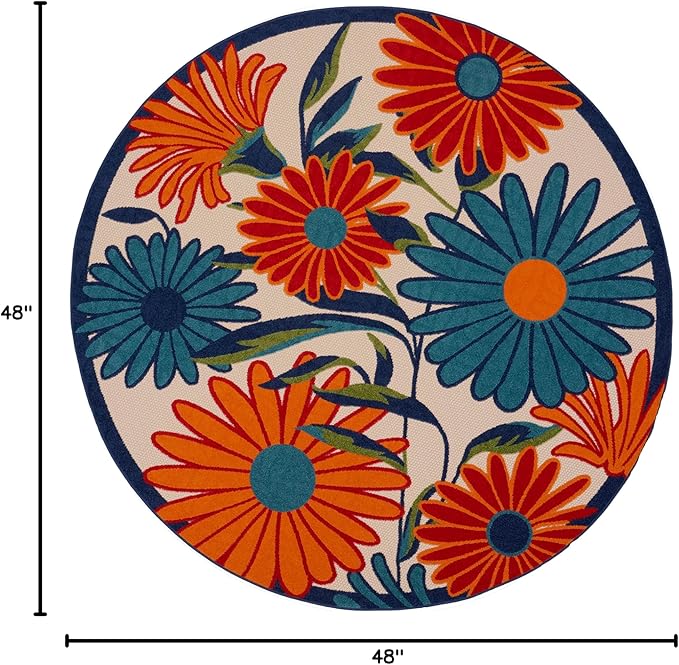 Nourison Home Aloha Multicolor 4' x Round Area Rug - Easy Clean, Non Shedding, Bed Room, Living Room, Dining Room, Kitchen (4' x Round)