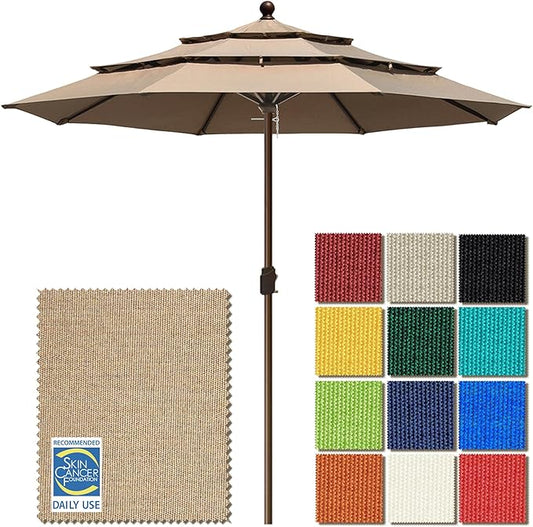 EliteShade USA 10-Year-Non-Fading 11ft 3-Tier Market Patio Umbrella, Commercial Grade Outdoor Table Umbrella with Crank Open, Windproof & UPF 50+ UV Protection, Heavy Duty Ventilation for Garden, Deck, Pool, Backyard, Beach & Bistro, No Tilt, Heather B...