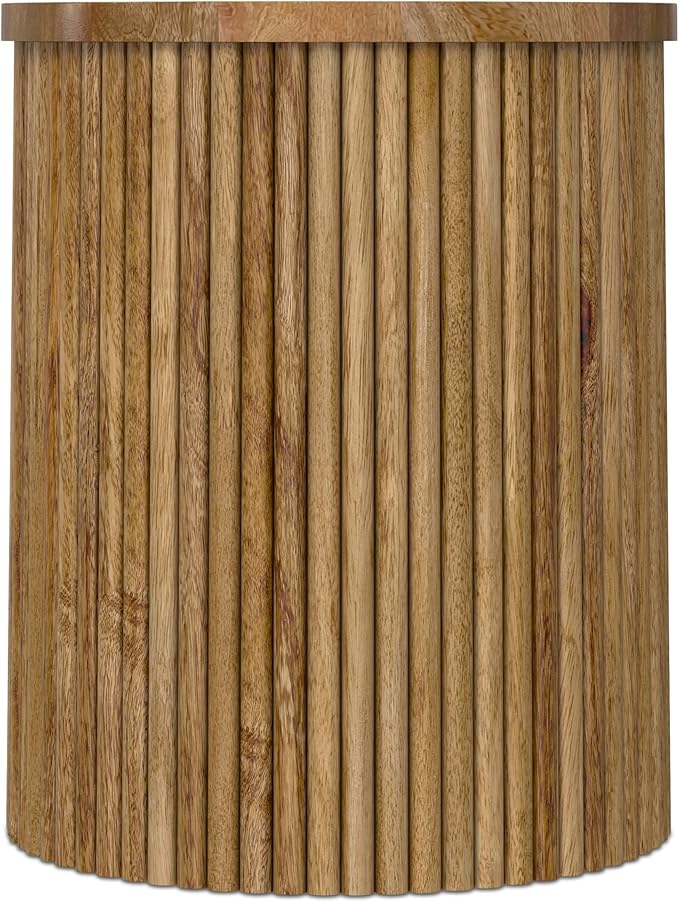 SIMPLIHOME Demy End Table - 18 inch Wide Solid Mango Wood Round Accent Table in Natural, Handcrafted Industrial Nightstand or Lamp Stand for Living Room or Bedroom with Slatted Base, Assembled