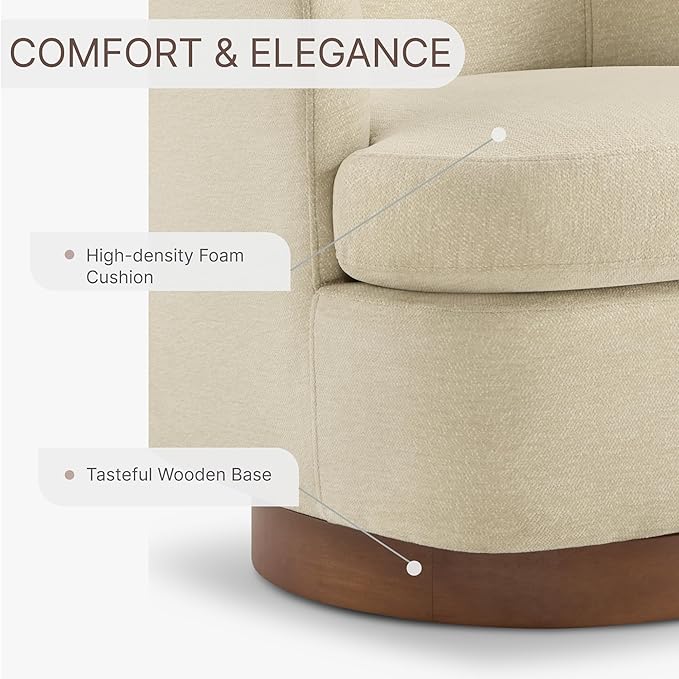 Swivel Accent Chair, Barrel Armchair with Upholstered Performance Fabric and Wood Base for Bedroom Waiting Living Room, 2 PCS, Oatmeal