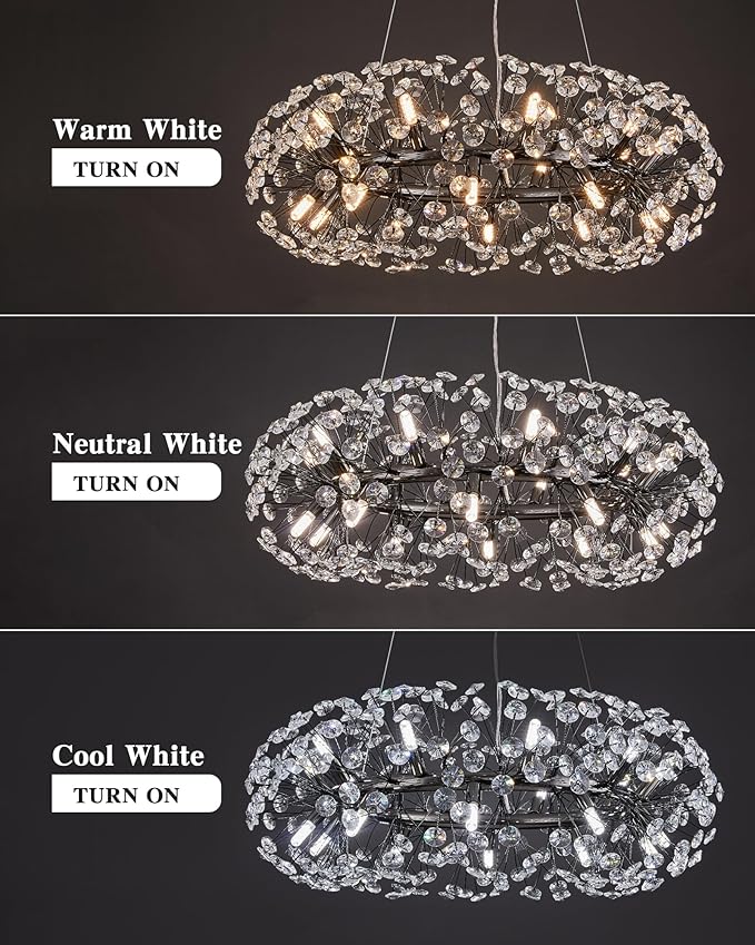 Modern Firework Chandelier, Farmhouse Black Crystal Round Dandelion Sputnik Chandeliers, 31.5" Contemporary 20-Light Pendant Hanging Lighting for Dining Room Kitchen Bedroom Living Room