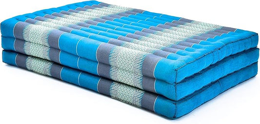 Leewadee Trifold Mattress XL – Comfortable Thai Massage Pad, Foldable Relaxation Floor Mattress Filled with Kapok, Perfect to Use as a Sleeping Mat 79 x 39 inches, Light Blue