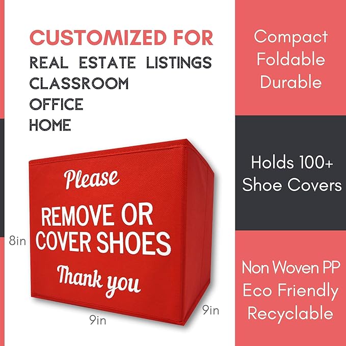 Shoe Cover Box | Disposable Shoe Bootie Holder For Realtor Listings and Open Houses, Please Remove Your Shoes Sign, Real Estate Agent Supplies