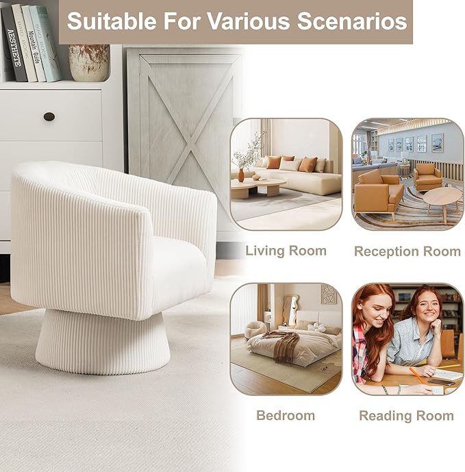 Swivel Accent Chair, Modern 360° Barrel Chair, Corduroy Upholstered Single Sofa for Living Room, Bedroom(Beige)