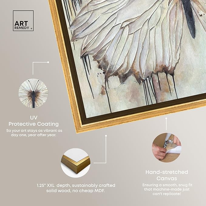 Art Remedy Neutral Beauty Chic Farmhouse Canvas Wall Art, Gold Floater Frame, 12"x12"