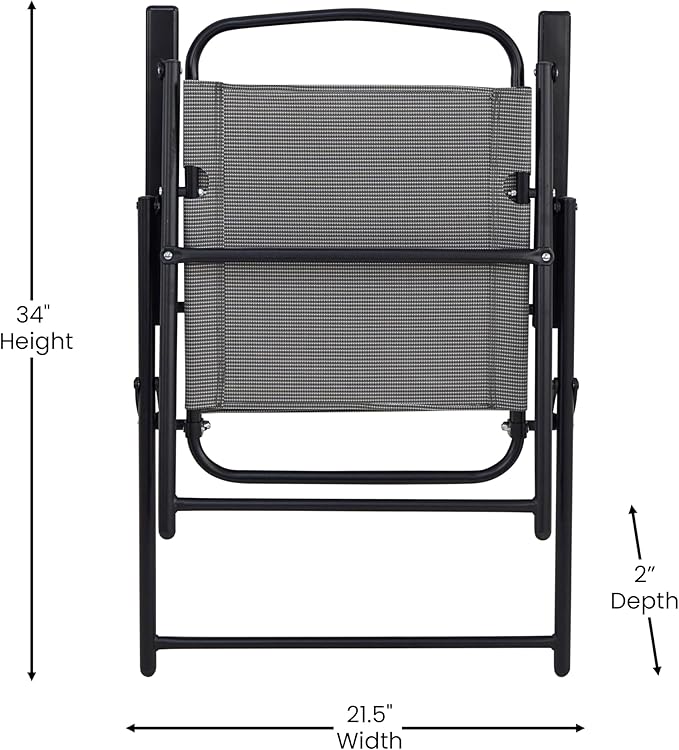 Flash Furniture Mystic Folding Patio Sling Chairs, Outdoor Textilene Lawn Chairs with Armrests, Set of 2, Gray