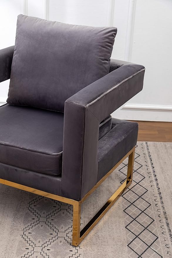 Roundhill Furniture Lenola Upholstered Accent Arm Chair, Gray 27.5D x 29.75W x 34.5H in