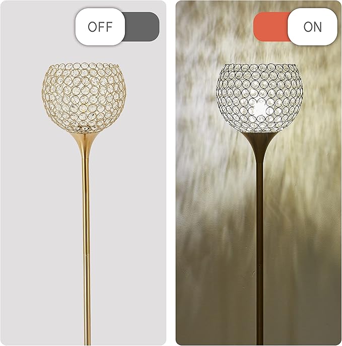 Spherical Crystal Floor Lamp, Gold 8.7 in Shade Elegant Standing Light with Crystal lamp Shade, Modern 61 in Tall Pole Lighting for Living Room, Bedroom, Office, E26 Base, LED Bulb Included