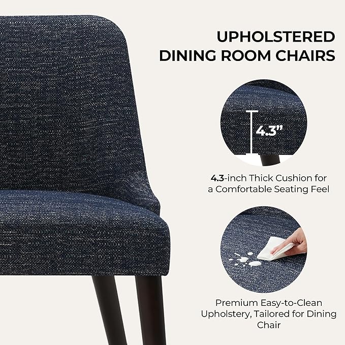 CHITA Mid-Century Modern Dining Chair, Upholstered Fabric Accent Chair, Set of 2,Dark Blue in Fabric