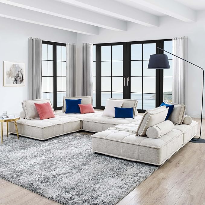Modway Saunter, 5-Piece Sectional Sofa, Beige
