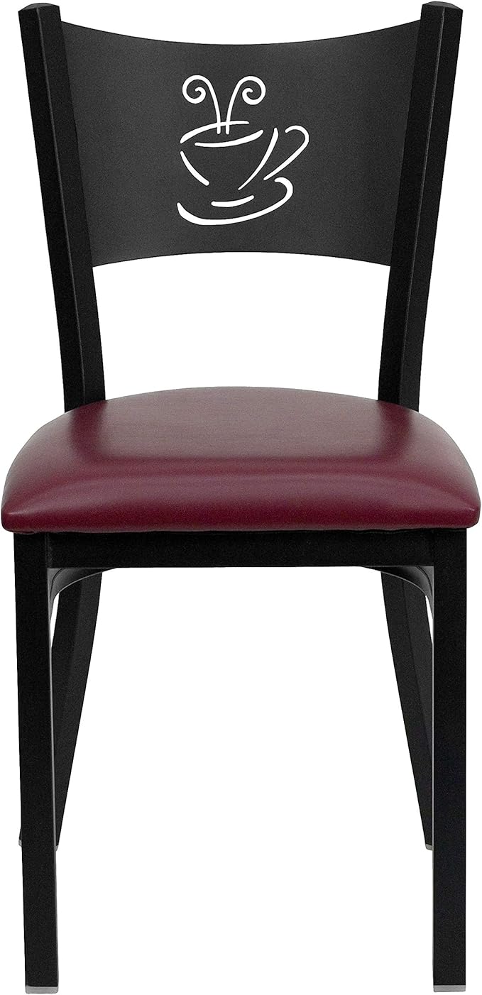 Flash Furniture HERCULES Series Black Coffee Back Metal Restaurant Chair - Burgundy Vinyl Seat (Pack of 4)