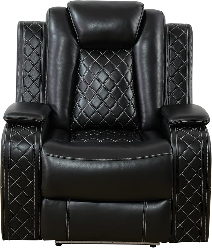 Power Recliner Chair with LED Lights & USB-C Port, Black Leather Electric Lounge Chair