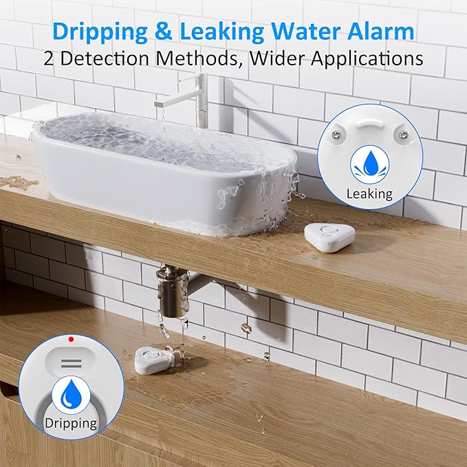 Stechro Upgraded Water Leak Detector, 0-120dB Water Sensor Alarm, IP66 Water Leak Detectors for Home with Water Leakage/Drip Detection Modes, Avoid Flooding in Basement Bathroom Kitchen Toilet Laundry