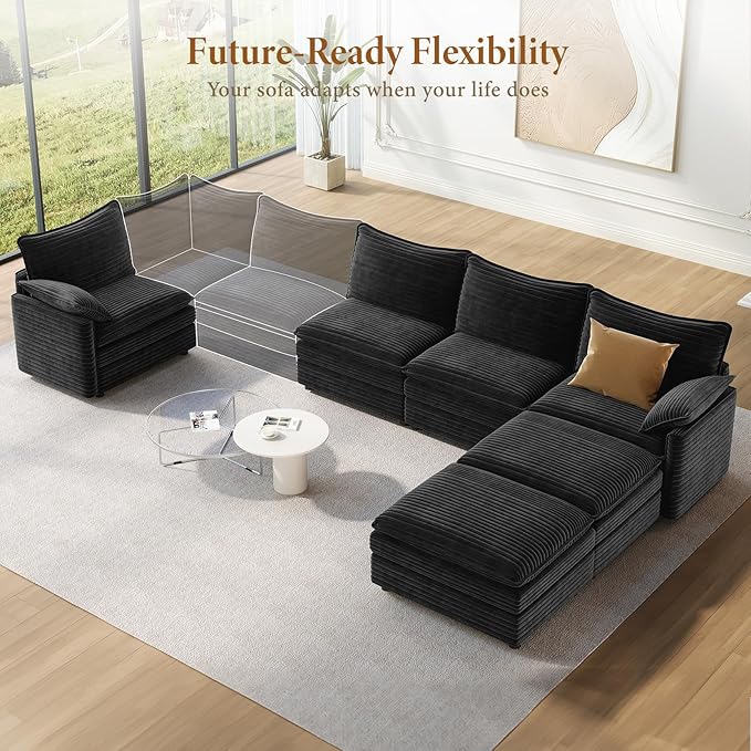 Vesgantti 142" U Shaped Sectional Cloud Couch, Large Cloud Modular Sectional Sofa with 2 Ottoman Deep Seat Corduroy Modern Modular Sofa Set for Living Room, Bedroom, Basement and Apartment, Gray | Sink-in Comfort, Height Adjustable, Easy Rearrangement,...