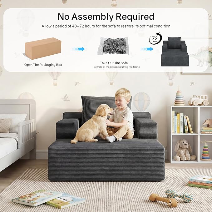 GRUSIGN 45'' Chaise Lounge Chair Indoor, Corduroy Boneless Sofa Bed, Deep Seat Sleeper Couch Reading Chairs for Bedroom Living Room, Movie Room | No-Assembly, Pet-friendly Fabric