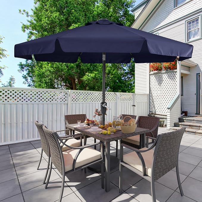 MASTERCANOPY 9ft Patio Umbrella with Valance, Crank and Tilt – 8 Ribs Outdoor Market Umbrella, UV/Fade Resistant, Waterproof Canopy with Wind Vent for Garden, Deck, Backyard, Pool (Navy Blue)