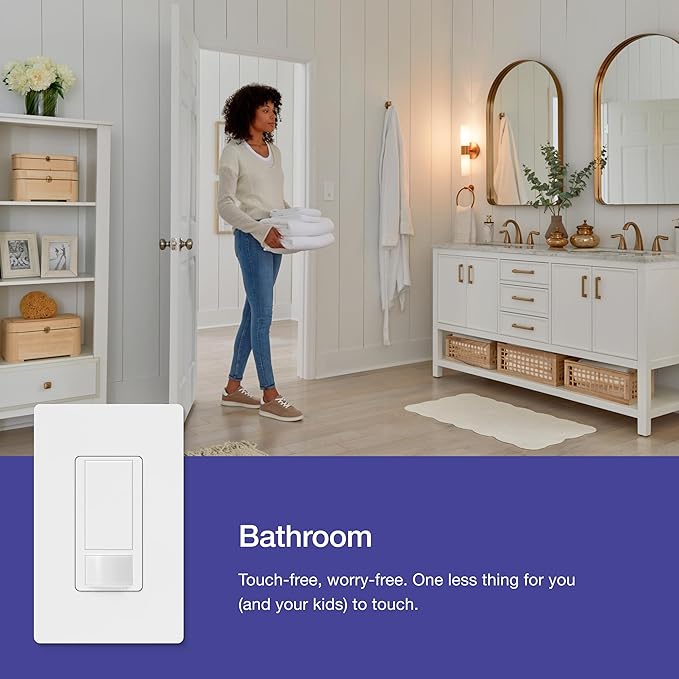 Lutron Maestro Motion Sensor Light Switch Indoor for Bathroom, Garage, Laundry Room, Any Bulbs, Occupancy Vacancy Sensor, Single-Pole, MS-OPS2-IV, Ivory