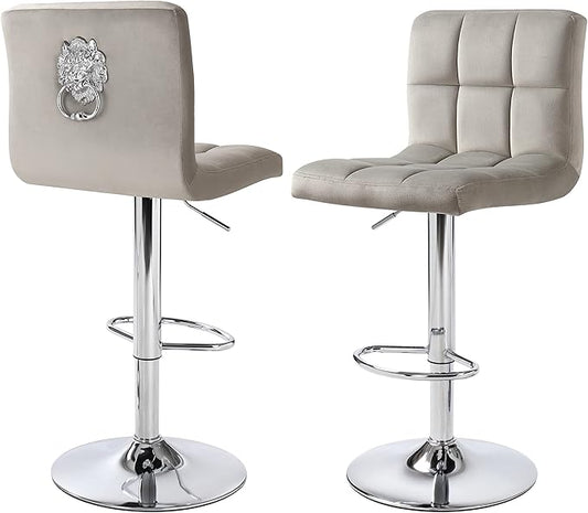 Finnhomy Bar Stools Set of 2 Counter Height, Swivel Barstools with Footrest and L Shape Thicken Cushion Back Handle, Height Adjustable Modern Bar stools for Kitchen, Velvet Fabric, Light Grey